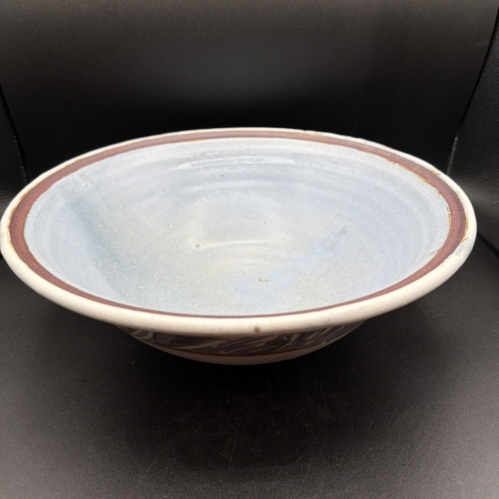 VTG Artist Signed Studio Pottery Large Serving Bowl Glazed Stoneware Signed 12"